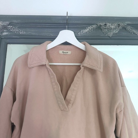 MADEWELL Cotton-Hemp Oversized Polo Sweatshirt in Avalon‎ Pink XXS - Picture 7 of 12